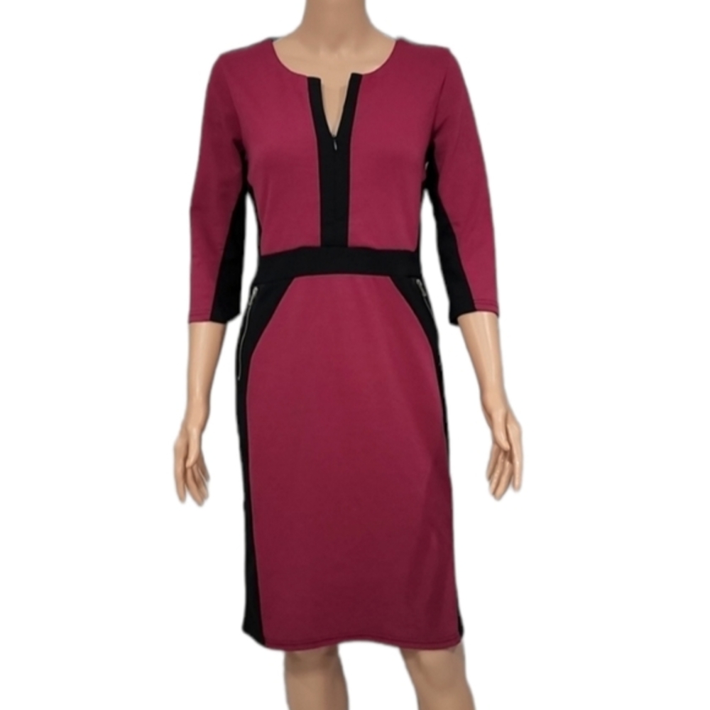 HOMEYEE Women's Pencil Stretch Dress 3/4 Sleeve Fushia/black Size 8‎